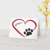 Carte de voeux Coeur et Empreinte de patte (Fleur jaune)