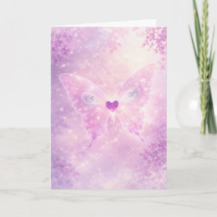 Carte de vœux Cœur Papillon Rose