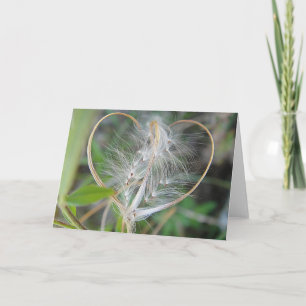Carte de voeux coeur plante beige clair, en blanc