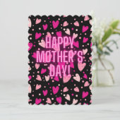 Carte de vœux coeurs néon rose pour la fête des mè (Debout devant)