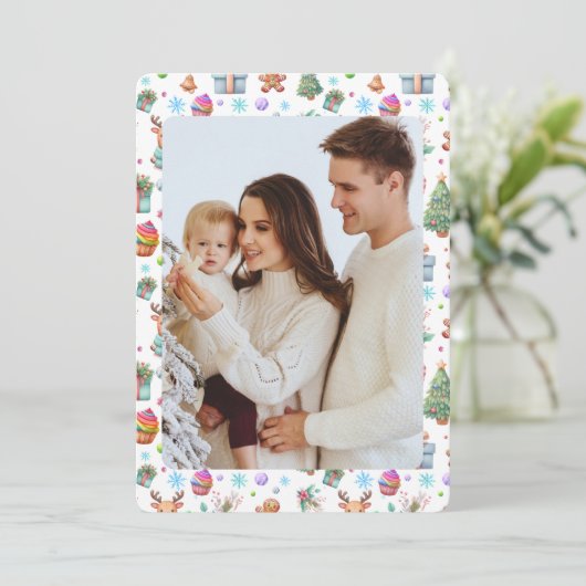 Carte de vœux colorée avec motif festif (Debout devant)