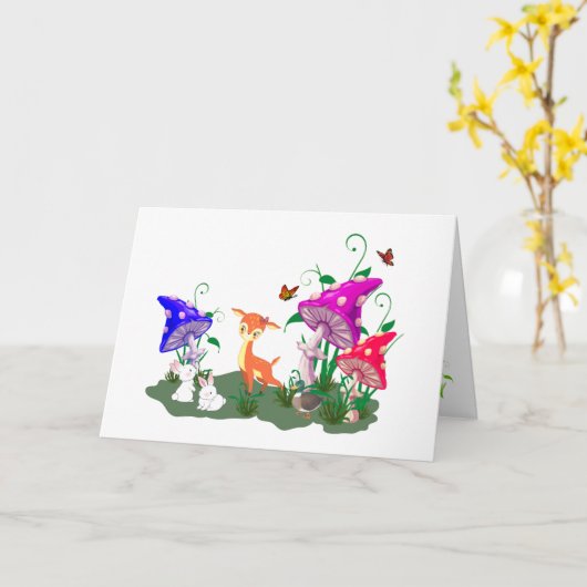 Carte de voeux Colorful Mushroom & Forest Friends (Fleur jaune)