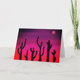 Carte de voeux Coucher de soleil Saguaro avec hibo