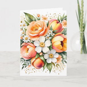 Carte de vœux couleur pêche pivoines florales pavo