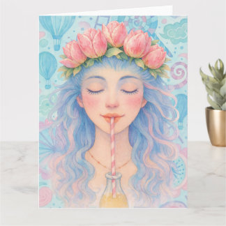Carte de vœux Couronne de fleurs de tulipe pastel