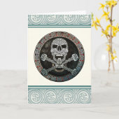 Carte de voeux Crâne celtique et os croisés (Fleur jaune)