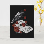 Carte de voeux crâne, corbeau et Rose vierge (Fleur jaune)