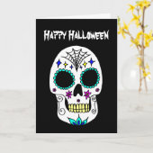 Carte de vœux crâne de sucre Halloween (Fleur jaune)