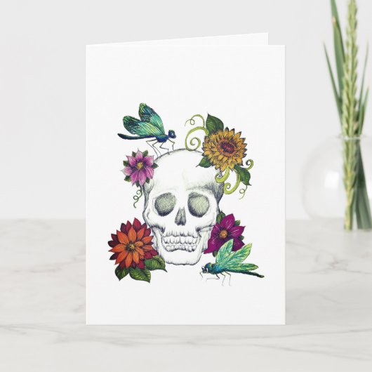 Carte de vœux Crâne et Fleurs (Devant)