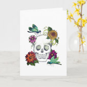 Carte de vœux Crâne et Fleurs (Fleur jaune)