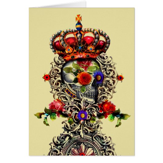 Carte de voeux crâne floral couronné (Devant)