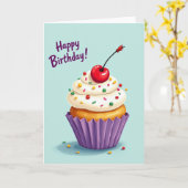 Carte de vœux Cupcake à pois (Fleur jaune)