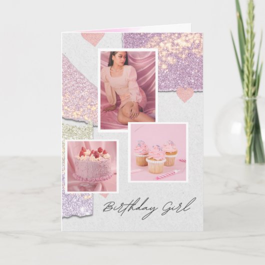 Carte de voeux Customisée Pink Birthday Girl (Devant)