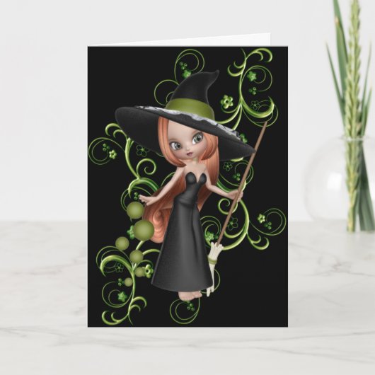 Carte de voeux Cute Little Witch 3 Halloween (Devant)