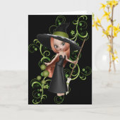 Carte de voeux Cute Little Witch 3 Halloween (Fleur jaune)