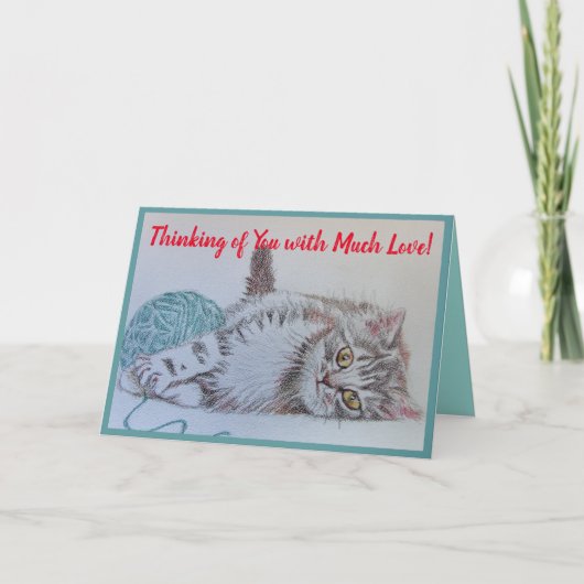 Carte de voeux Cute Tabby Chat Aqua Dessin Chat Ar (Devant)
