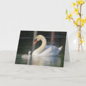 Carte de voeux cygne et cygnet (Fleur jaune)