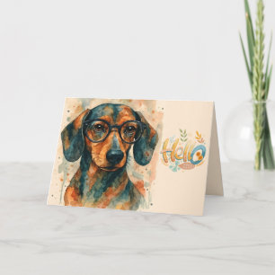 Carte de vœux d'accueil chienne teckel aquarelle