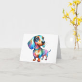 Carte de voeux Dachshund multicolore (Fleur jaune)