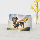Carte de voeux Dachshund Superhero (Fleur jaune)