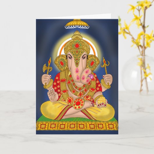 Carte de voeux Dagduseth Ganesha (Fleur jaune)