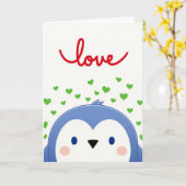 Carte de vœux d'amour de pingouin (Fleur jaune)