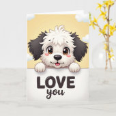 Carte de vœux d'amour pour chiot mignon (Fleur jaune)