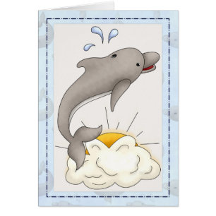 Carte de vœux d'animal de dauphin avec soleil/nuag