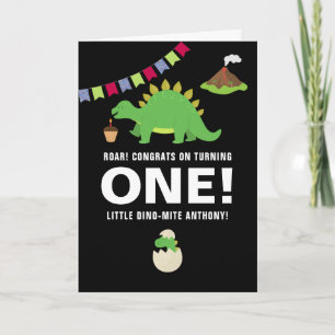 Carte de vœux d'anniversaire 1 an dinosaure noir e