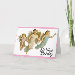 Carte de vœux d'anniversaire 3 Anges Vintage