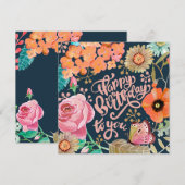 Carte de vœux d'anniversaire à fleurs peintes à la (Devant / Derrière)