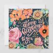 Carte de vœux d'anniversaire à fleurs peintes à la (Devant)