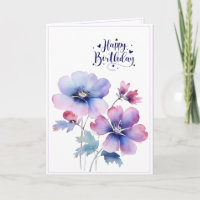 Carte de vœux d'anniversaire à fleurs violettes à