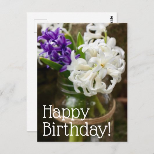 Carte de vœux d'anniversaire à l'hyacinthe pourpre (Devant / Derrière)