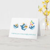 Carte de vœux d'anniversaire à thème requin Fin-Ta (Fleur jaune)