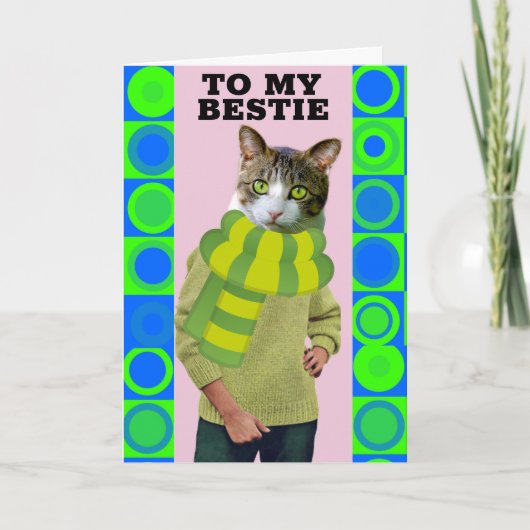CARTE DE VOEUX D'ANNIVERSAIRE AMI CHAT DRÔLE (Devant)