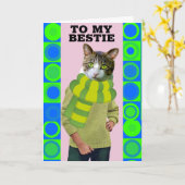 CARTE DE VOEUX D'ANNIVERSAIRE AMI CHAT DRÔLE (Fleur jaune)