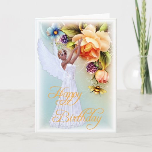 Carte de voeux d'anniversaire Angel & Rose heureus (Devant)