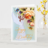 Carte de voeux d'anniversaire Angel & Rose heureus (Fleur jaune)