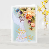 Carte de voeux d'anniversaire Angel & Rose heureus (Fleur jaune)