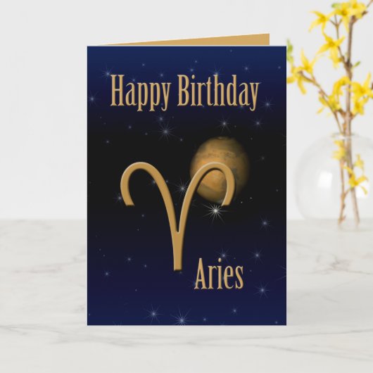 Carte de voeux d'anniversaire Aries Mars (Fleur jaune)