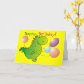 Carte de voeux d'anniversaire au dragon vert migno (Fleur jaune)
