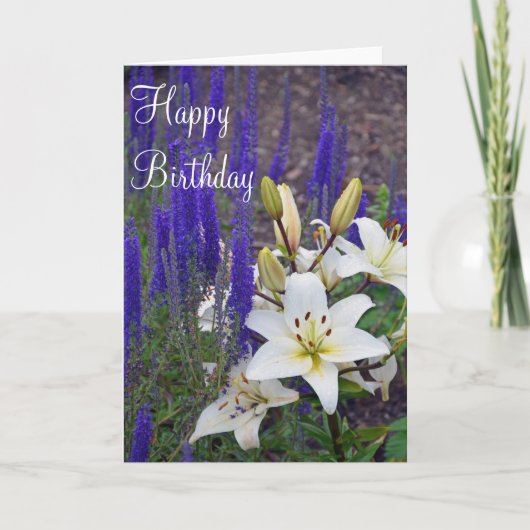 Carte de voeux d'anniversaire aux fleurs blanches  (Devant)