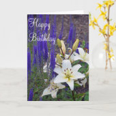 Carte de voeux d'anniversaire aux fleurs blanches  (Fleur jaune)