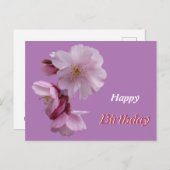 Carte de vœux d'anniversaire aux fleurs de Prunus (Devant / Derrière)