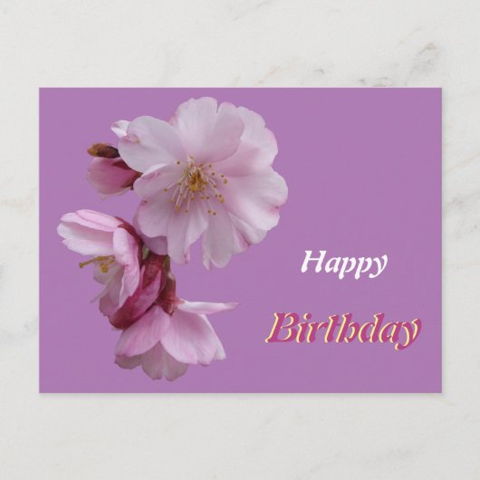 Carte de vœux d'anniversaire aux fleurs de Prunus (Devant)