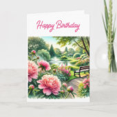 Carte de vœux d'anniversaire aux pivoines roses da (Devant)