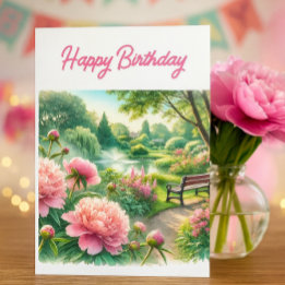 Carte de vœux d'anniversaire aux pivoines roses da