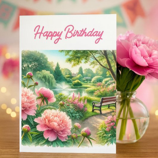 Carte de vœux d'anniversaire aux pivoines roses da
