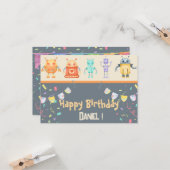Carte de voeux d'anniversaire aux robots (Devant/Arrière en situation)